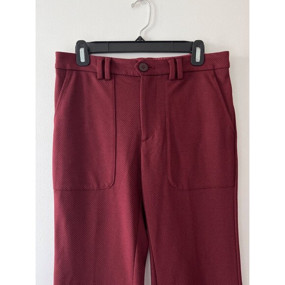 Anthropologie The Essential Trouser Red Black Textured Stripe Bootcut Pockets 6 - Picture 4 of 11